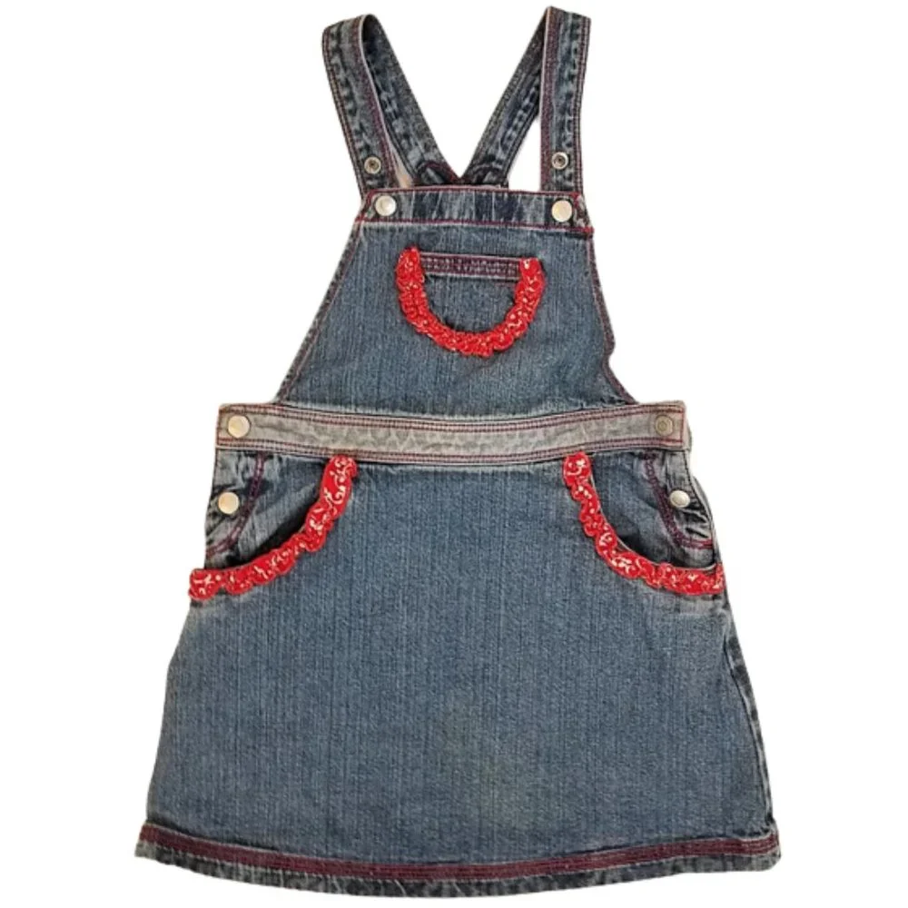 HANNA ANDERSSON Denim Blue Jean Overall Dress Girls Size 4